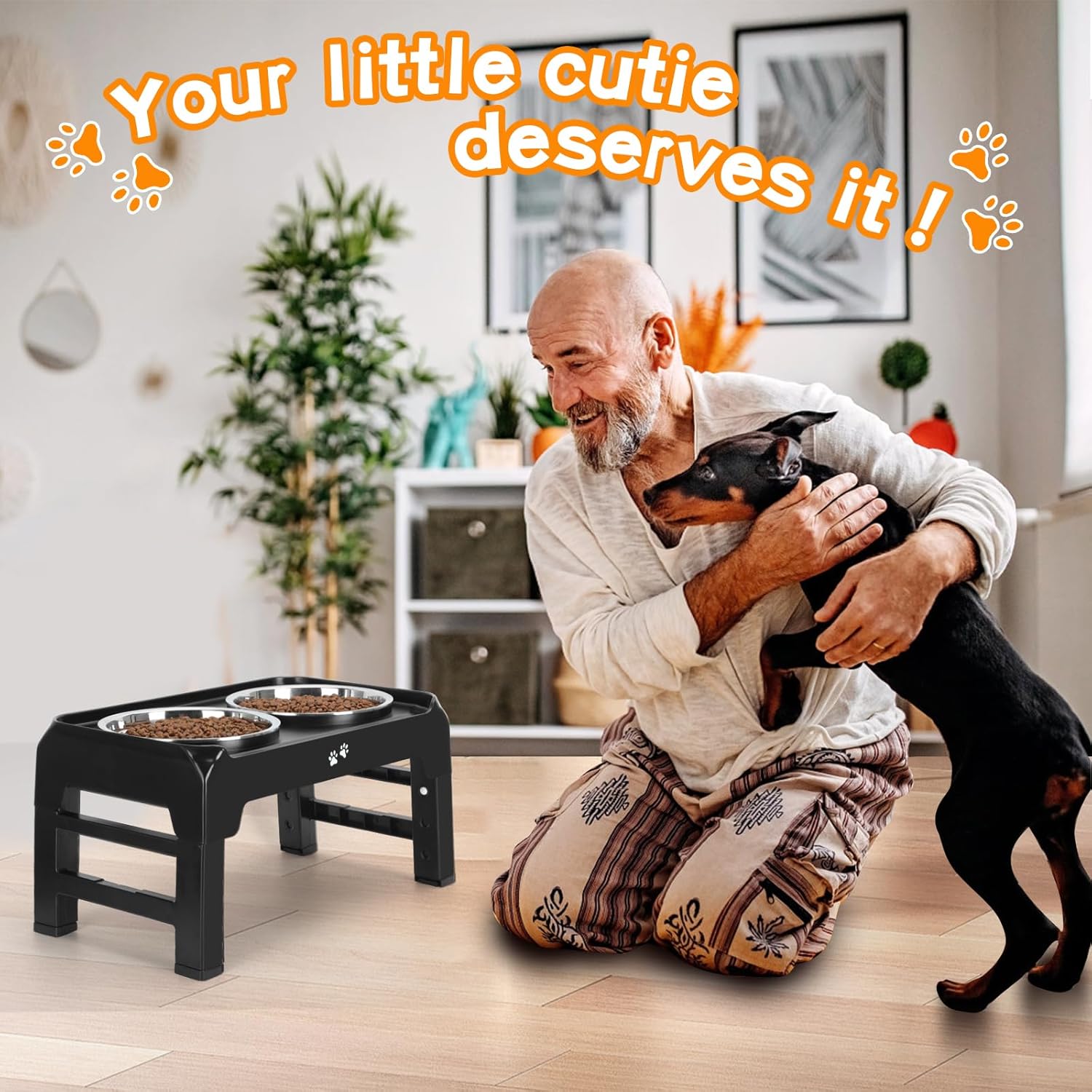 Elevated Dog Bowls, 4 Height Adjustable Raised Bowl Stand with 2 Thick 50oz Stainless Steel Food Bowls Non-Slip Feeder Adjusts to 3.7'', 9.2'', 10.75'', 12.36'' Black, (DB-W01) - Image 7