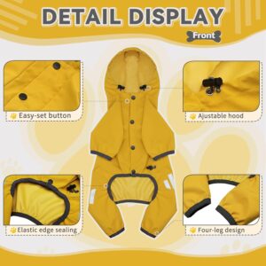 Dog Raincoat, Waterproof Dog Rain Jacket with Hood, Rain Coat with Leash Hole, Reflective Strap for Small Medium Dogs, Lightweight Puppy Clothes(Yellow,M)
