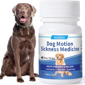 Anti-Motion Sickness and Nausea Relief for Dogs (Over 75 lbs), 20 Tablets – Relief for Vomiting, Drooling, Whining and More – Fast-Acting, 24-Hour Effect