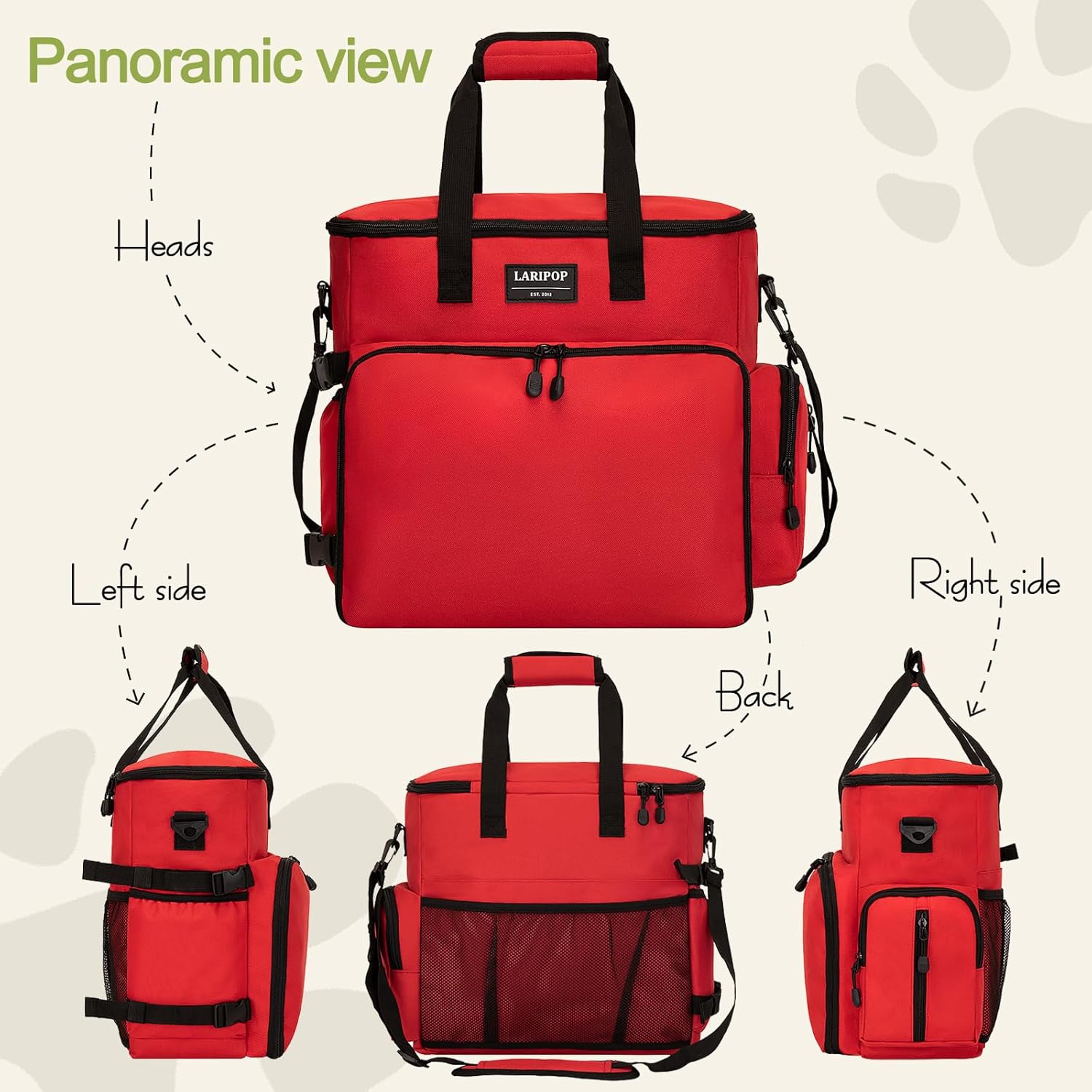 Dog Travel Bag,Weekend Pet Travel bag Set for Dog and Cat,Airline Approved Tote Multi-Function Bags for Traveling,Include 2 Collapsible Bowls,2 Food Storage Containers,1 Feeding Mat,Red - Image 3