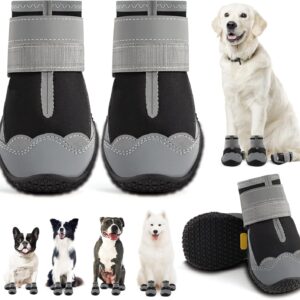 Dog Shoes for Large Dogs, Medium Dog Boots & Paw Protectors for Hardwood Floors, Outdoor Dog Booties for Hot Pavement Winter Snow Hiking, Waterproof Dog Shoes with Reflective Strips Size 5