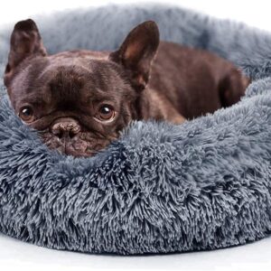 Small Calming Dogs Bed for Small Dogs Anti-Anxiety Machine Washable Fluffy Luxury Anti-Slip Waterproof Mute Base Warming Cozy Soft Pet Puppy Round Bed