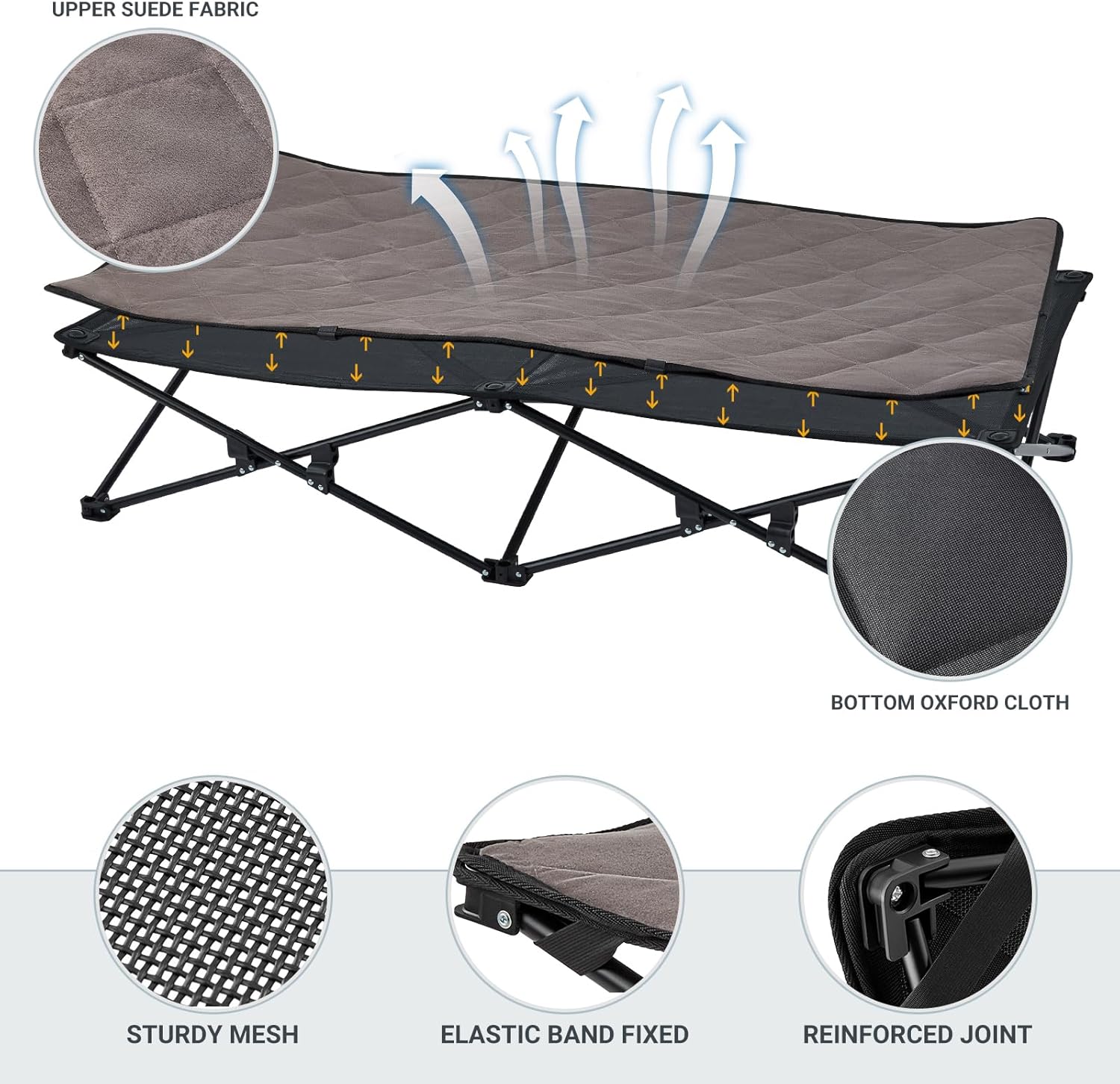 KingCamp Elevated Dog Bed - Portable, Folding Dog Cot for Outdoor Travel with Washable Mesh, Supports Small to Large Pets Up to 110lbs, Includes Carry Bag - Black - Image 4