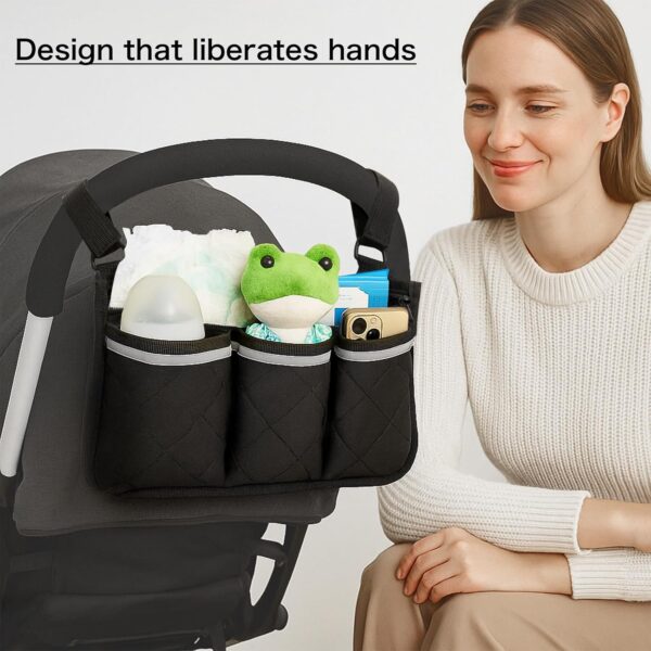 Stroller Caddy Stroller Organizer With Cup Holder, Non Slip Straps Stroller Bag for Phone, Pet Stroller Accessories,Universal Stroller Organizer, stroller caddy,Fits Single & Double Strollers - Image 5