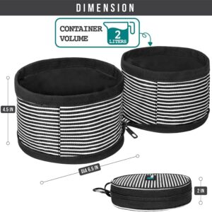 PetAmi Collapsible Dog Food Water Bowls, 2 Travel Bowls Kit, Portable Pet Dish No Spill, Foldable Lightweight BPA Free Leakproof, Camping Hunting Hiking Walking Outdoor Gear Accessories, Stripe Black