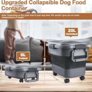Dog Food Storage Container，10-20 lbs Airtight Collapsible Cat Food Storage Container with Attachable Wheels, Portable Handle, Dog Food Scoop for Dog Cat Bird Pet Dry Food Storage Bin