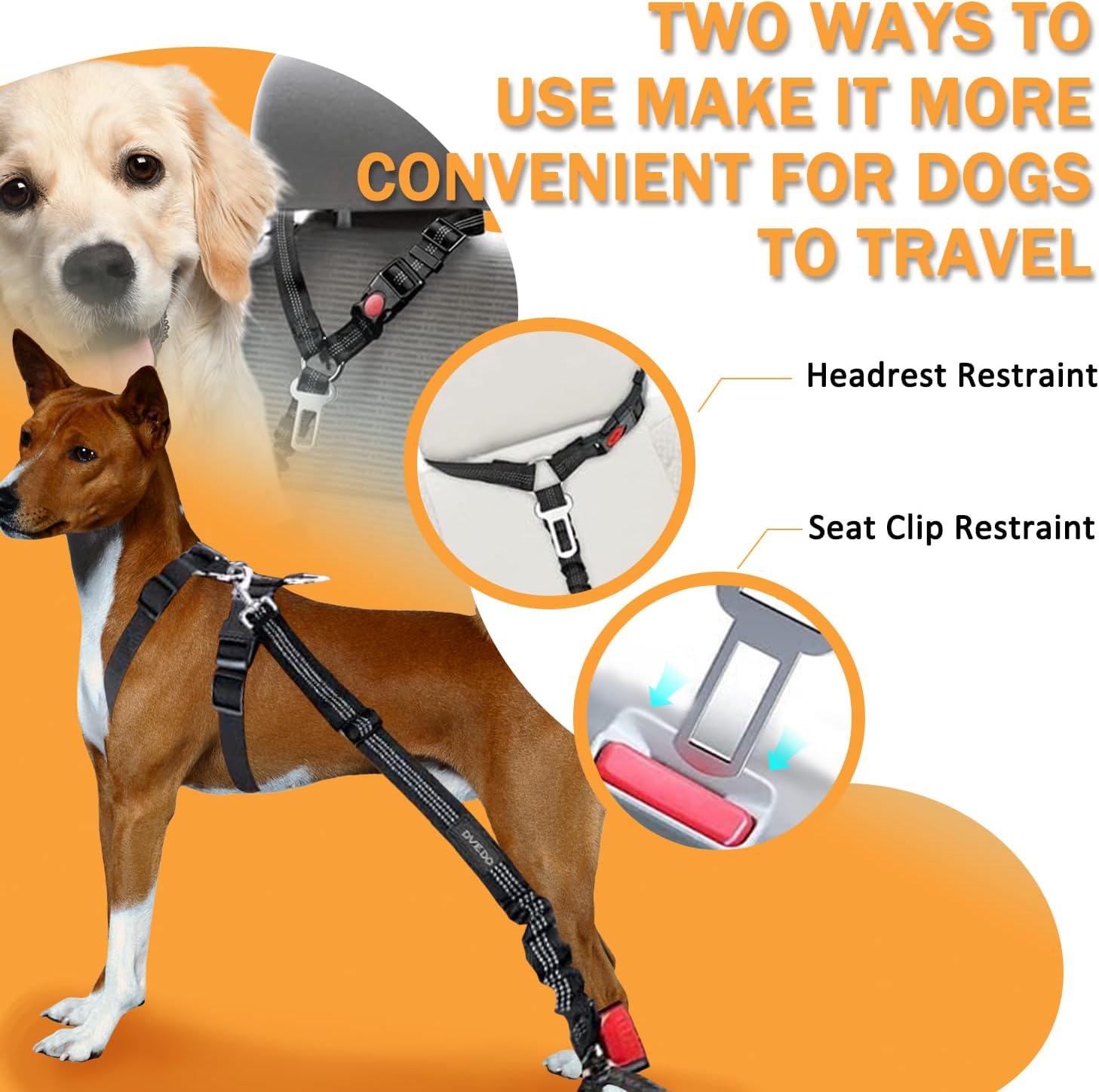 Vehicle Harnesses, 2 in1 Dog Belts for Cars, 2 Pack Pet Harnesses Headrest Restraint Clip Adjustable Dog Car Harness Belt with Anti-Shock Elastic Bungee Buffer for All Vehicles (Black) - Image 6