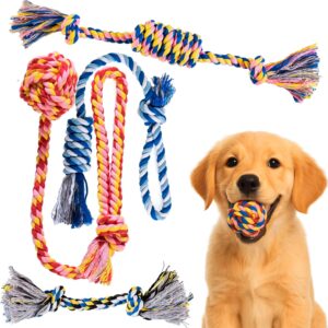 Pets&Goods Dog Chew Toys – 5-Pack Cotton Rope Tug & Teething Toy – Small/Medium Dog Chew Toy for Puppies & Adult Dogs – Interactive Tug of War Rope, Dental Cleaning, Boredom Buster – Multicolor