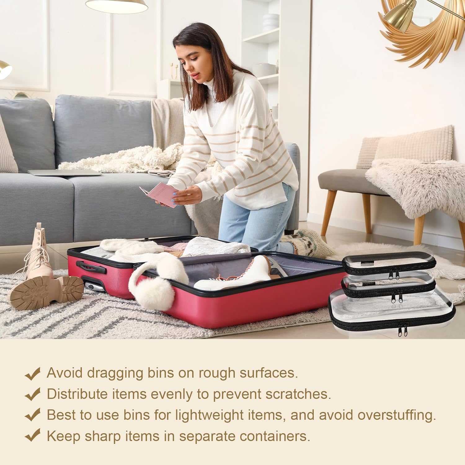 Clear Hard Shell Zipper Case 3 Pack, Hard Plastic Bag, Clear Travel Toiletry Pouch,Portable Cosmetic Bag with Zipper,Toy Storage Bins, Pencil Storage Organizer, Office Supplies Storage Case - Image 6