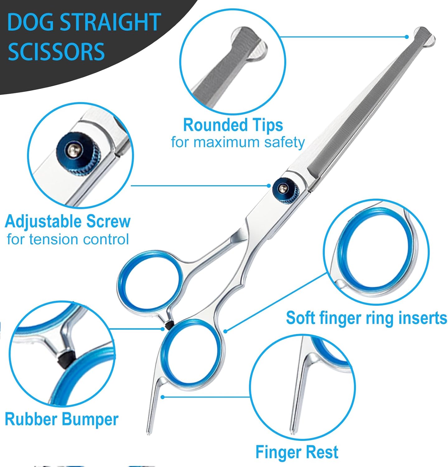 5 in 1 Premium Dog Grooming Scissors, Professional Dog Scissors for Grooming with Safety Round Tips, Lengnoyp Stainless Steel Thinning Shears, Pet Cat Shears for Grooming Kit - Image 3