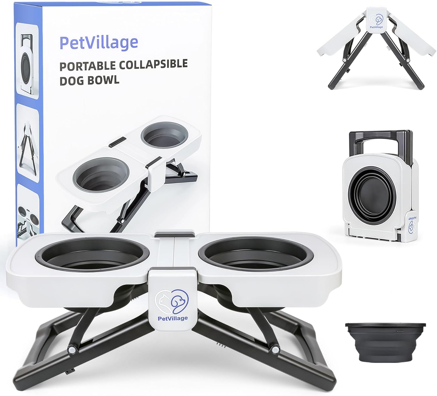 Portable Foldable Elevated Dog Bowls Stand with Dual Dishes, Compact Travel Pet Feeding Table for Dogs (5 Cups Capacity)–Lightweight Non-Slip Design, Perfect for Indoor/Outdoor Adventures