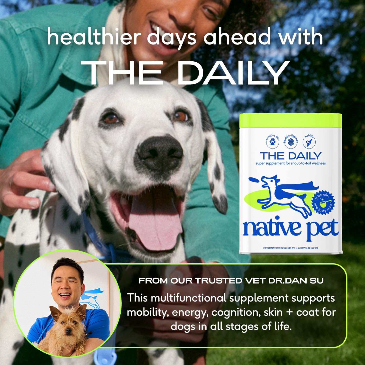 Native Pet Dog Vitamins & Supplements - 11-in-1 Multivitamin Powder for Dogs Food Topper - Collagen, Glucosamine, Probiotics, Omega & More- Supports Healthy Gut, Mobility & Overall Health -30 Scoops - Image 8