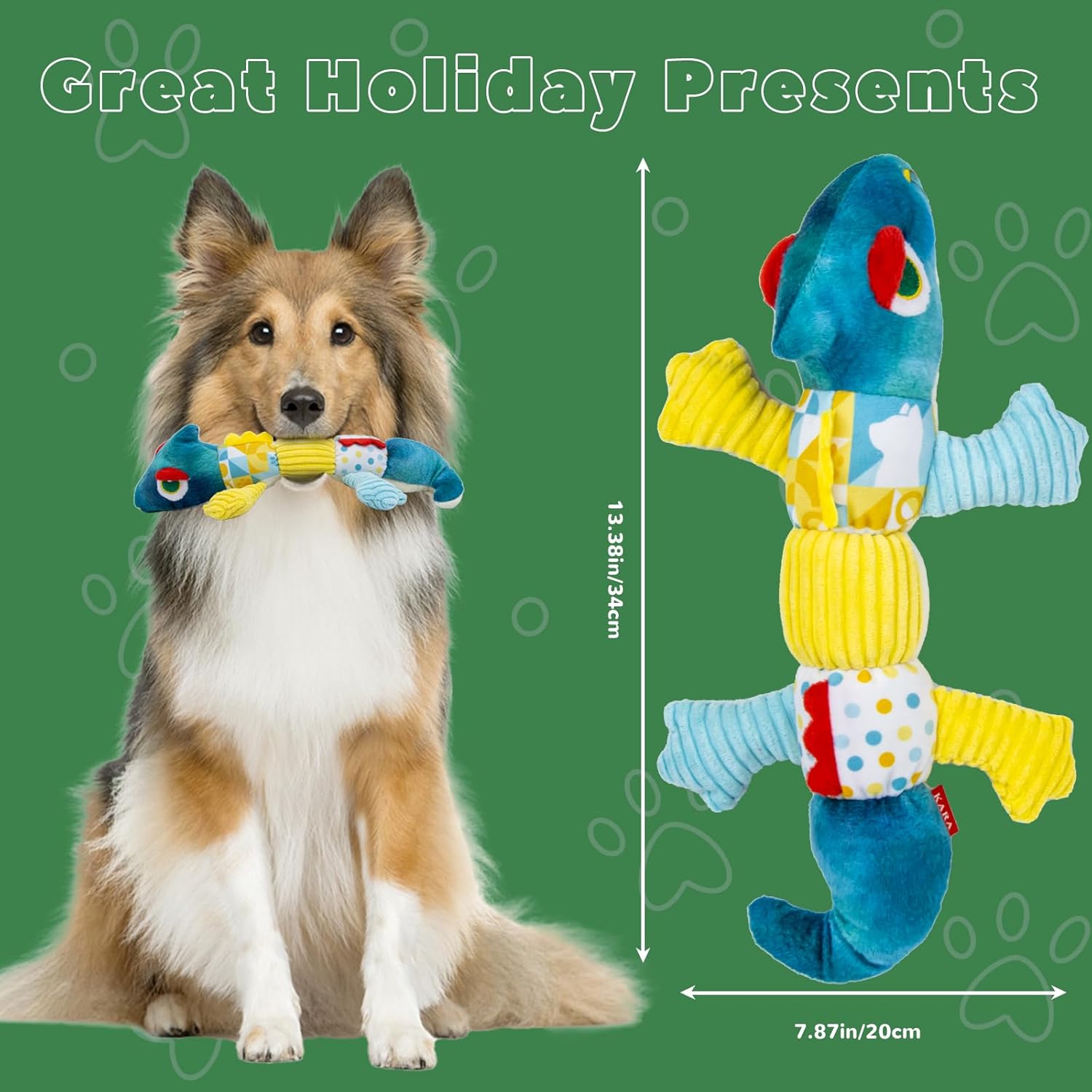 Crinkle Dog Toys Squeaky Plush No Stuffing Cute Puppy Stuffless Tough Rop Pull Toy, Fun Dog Stuffed Animals Durable Chew Set for Small Medium Large Pup (Large, Blue Chameleon) - Image 2