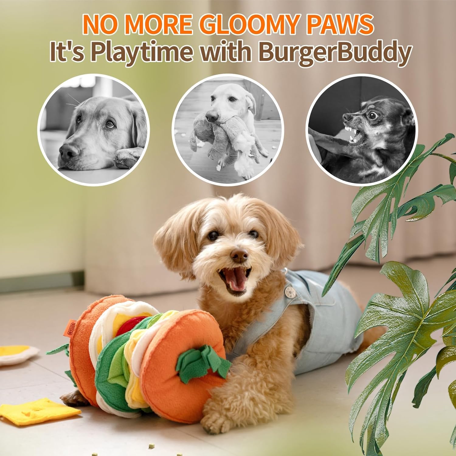 MEWOOFUN Snuffle Toy Ball for Smart Dogs - Interactive & Mentally Stimulating - Boredom busting Toys for Dogs - Hamburger Themed - Image 4