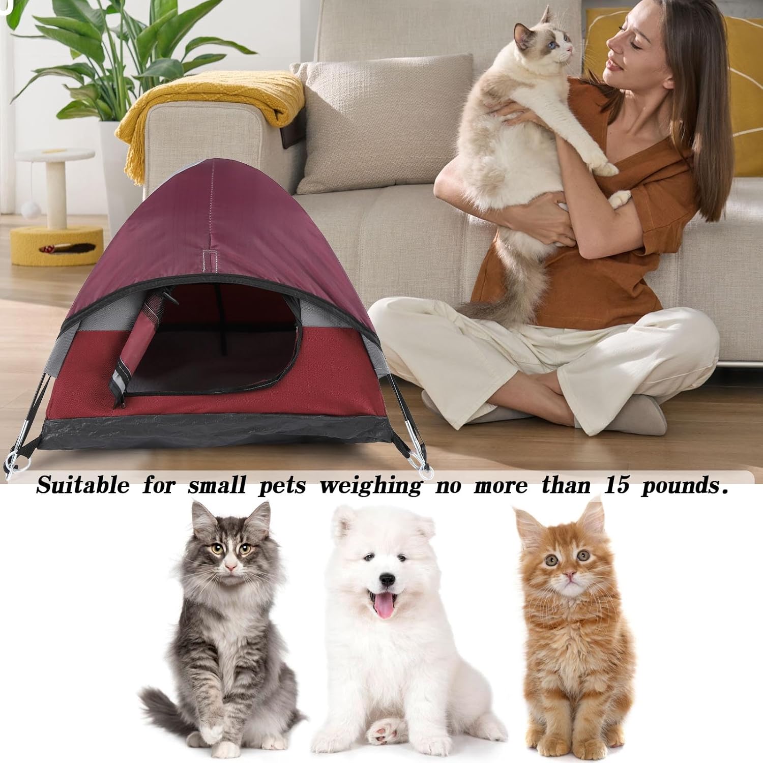 Mini Cat Display Tent for Outdoor and Indoor, Tiny Pet Tent Bed for Cat and Dog, Small Outdoor Tents 21 * 21 * 14 Inches can Provide Shade from Sun and Rain, Easy to Carry - Image 4