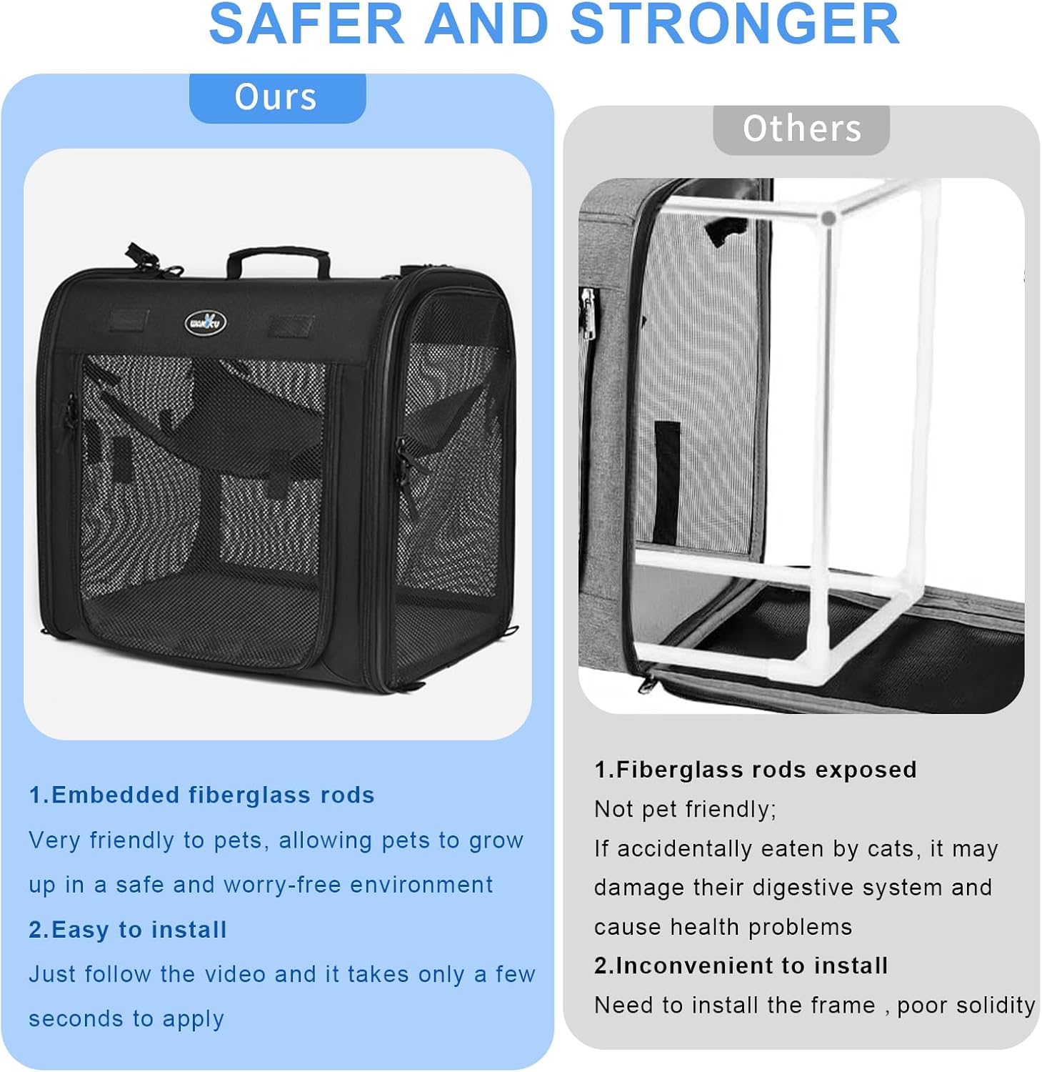 Portable 2-in-1 Pet Carrier for Medium Dogs Large Cat Carrier for 2 Cats Travel Double Dog Crate Set with Portable Carry Bag/Hammocks/Mats/Tent Stakes/2 Pcs Pet Bowls for Outdoor Camping - Image 3