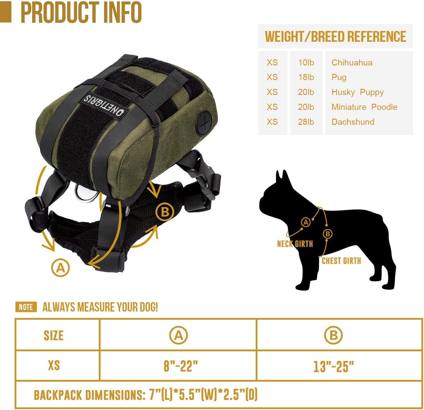 OneTigris Dog Pack, Backpack Durable Small Medium Dog Pack with Litter Bag Exit for Camping Hiking Daily Walking (Ranger Green, X-Small) - Image 5