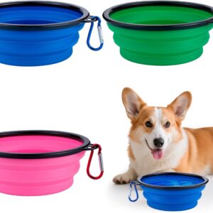 3 Pack Collapsible Dog Travel Bowls, 22oz Large Foldable Dog Water Bowls Portable Pet Food and Water Bowl with Clasp for Traveling Walking Hiking (3 Colors)