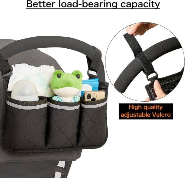 Stroller Caddy Stroller Organizer With Cup Holder, Non Slip Straps Stroller Bag for Phone, Pet Stroller Accessories,Universal Stroller Organizer, stroller caddy,Fits Single & Double Strollers - Image 3
