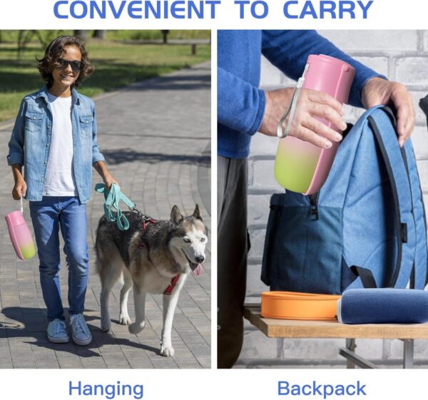 Dog Water Bottle Portable - Food Grade Material BPA Free, 19Oz Leak Proof Pet Water Bowl Dispenser, Travel Puppy Accessories for Outdoor Walking Camping, Dogs Birthday Gifts (Pink&Green) - Image 7