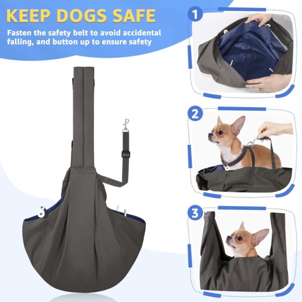 SlowTon Dog Carrier Sling - Thick Padded Shoulder Strap Adjustable Dog Carriers for Small Dogs, Puppy Carrier Purse for Pet Cat with Front Zipper Pocket Safety Belt Machine Washable (Grey M) - Image 4