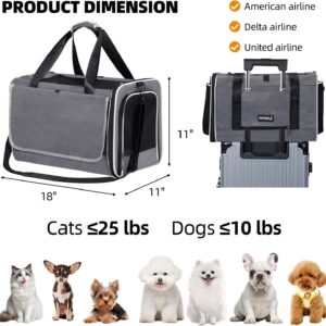 Top Loading Medium Cat Carrier with Privacy Curtain, Delta Approved TSA Pet Travel Crate Suitcase Luggage Sleeve, Soft-Sided Dog Kennel Bag 18x11x11 United Airline Approved Under Seat Grey