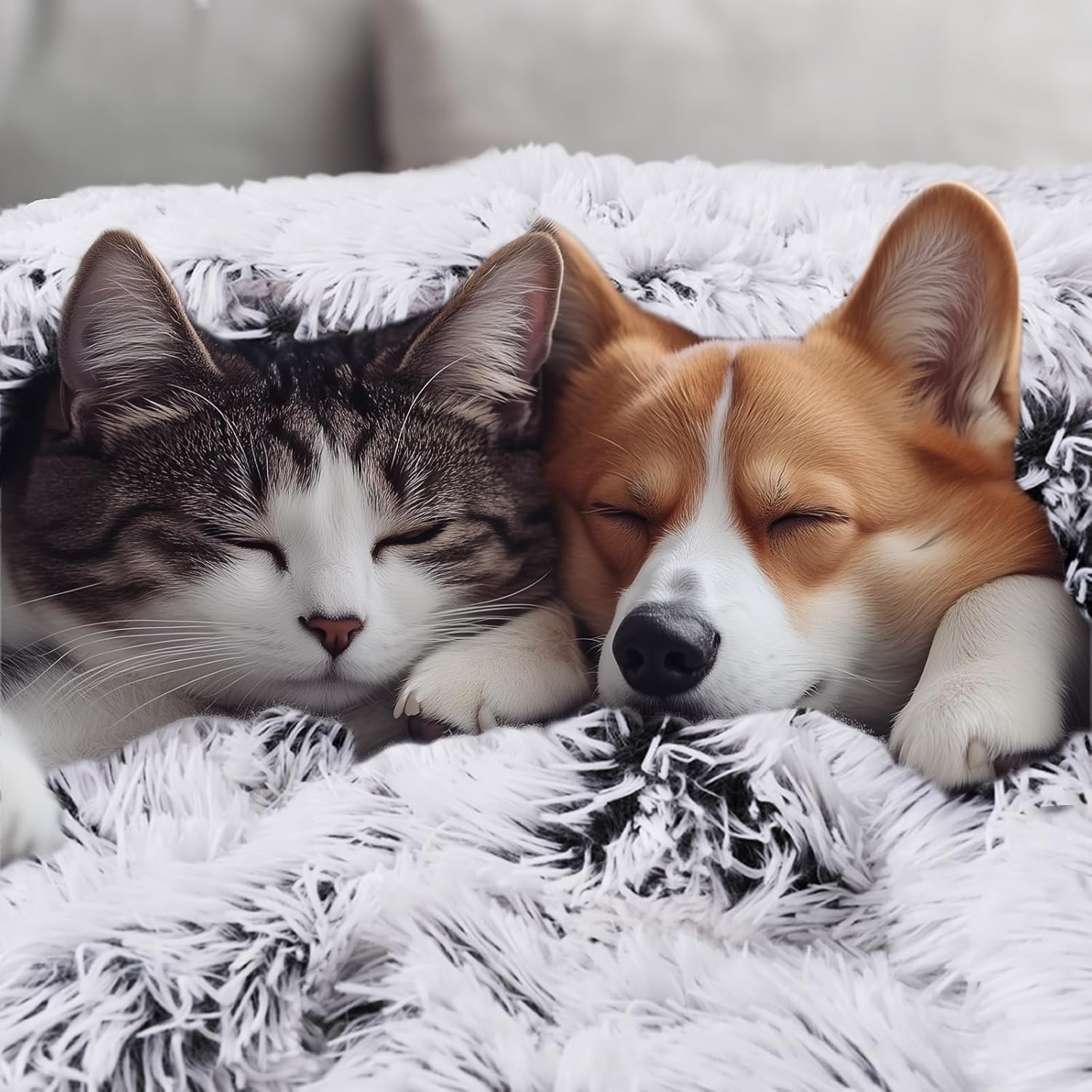 Luciphia Large Waterproof Dog Blanket Pet Washable Liquid Proof Furniture Protector Extra Large Calming Long Faux Fur Bed Cover for Couch Cat Blankets Reversible Protection, Mist Grey, 60" x 80" - Image 4