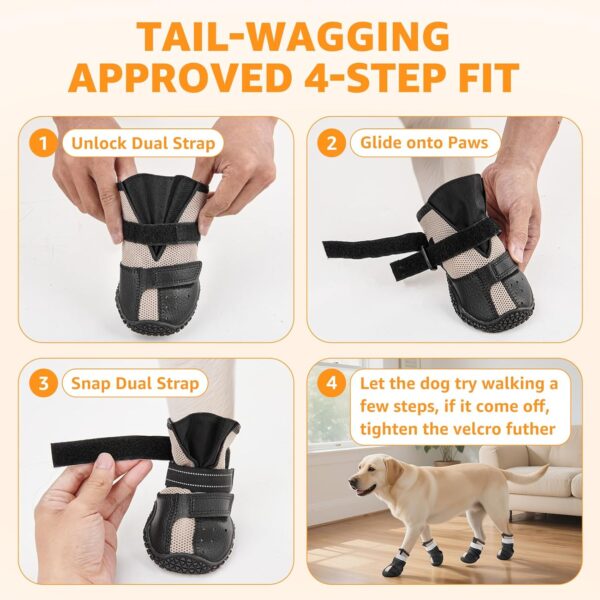 Dog Shoes for Large Dogs, Breathable Dog Booties for Hot Pavement, Anti-Slip Rubber Dog Booties Paw Protectors with Reflective Strap for Outdoor Walking Hardwood Floor Hiking, Size 6 - Image 5