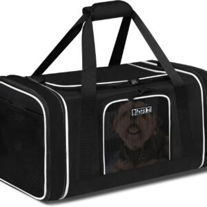 Petskd Length-Expandable Pet Carrier 18x13x9.5 Inches Southwest Allegiant Airline Approved, Soft Pet Travel Carrier for Small Cats Dogs with Zipper Locks and Anti-Scratch Mesh(Black)