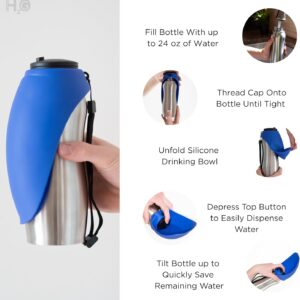 Portable Dog Water Bottle, 24 oz, Stainless Steel, Convenient Pet Water Dispenser, Collapsible Travel Bowl, Walking, Hiking, and Outdoor Activity, Compatible with Various Pets, Houd2Go (Green, 24oz)