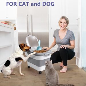 ANVS Airtight Collapsible Pet Food Container With Casters, Scoop and Small Container – Keeps Up To 20lbs Dry Dog Food Fresh (Grey)