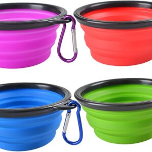 Collapsible Dog Bowls - 4 Pack, Portable Travel Water and Food Bowl with Carabiner Clip for Dogs and Cats - Ideal for Walking, Traveling, and Hiking