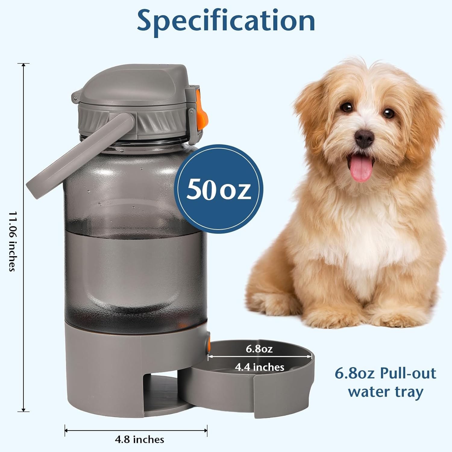 Outdoor Dog Water Bottle 50oz Leakproof Portable Pet Water Dispenser with Handle for Travel Hiking Camping Beach Trips BPA Free Must Have for Active Pets (Grey) - Image 6