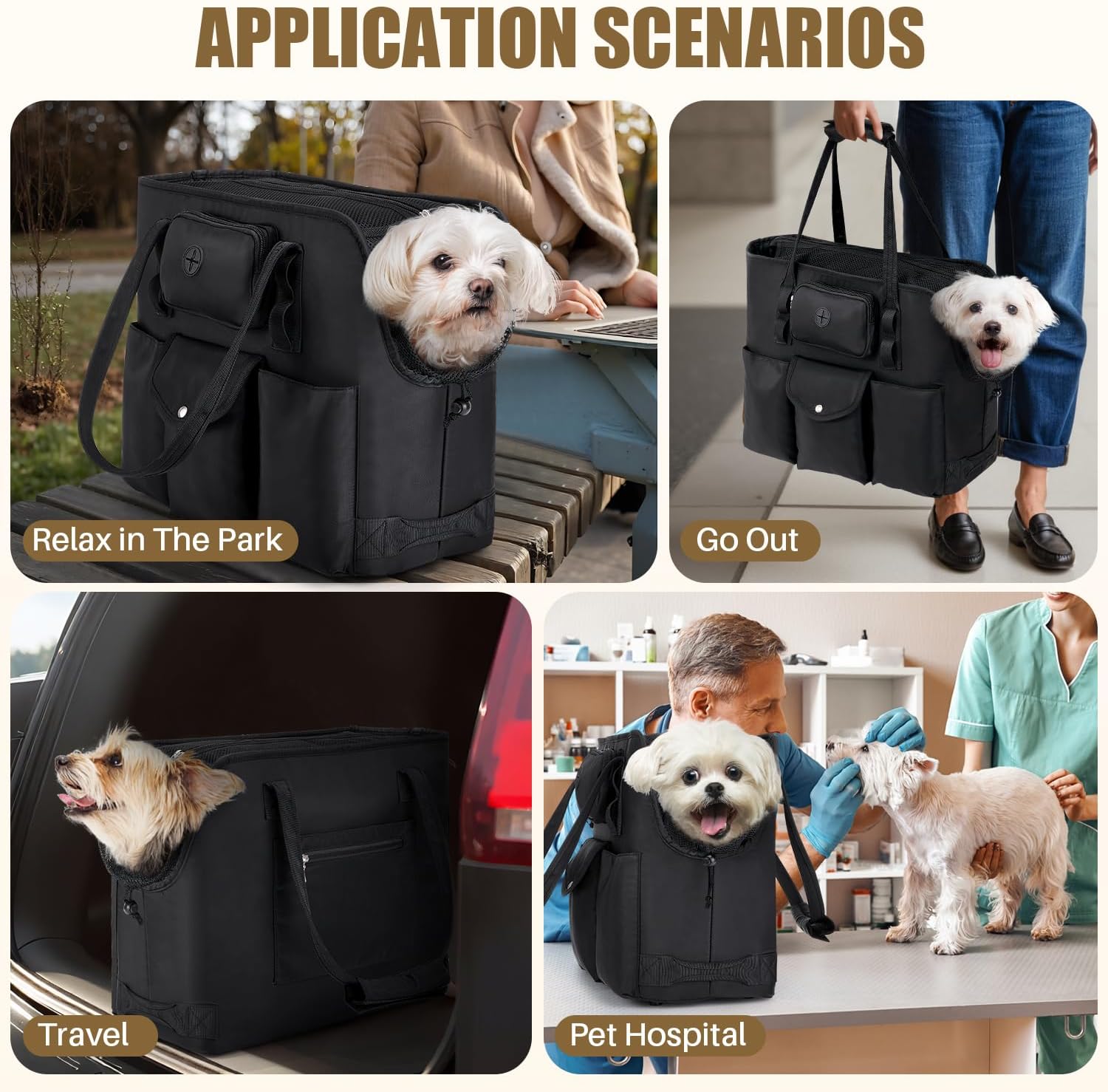 SlowTon Dog Purse Carrier - Portable Dog Carrier with Pockets & Safety Leash for Small Dogs Under 12 lbs, Breathable Pet Tote Bag for Cat Rabbit Outing, Travel, Vet (Black) - Image 8