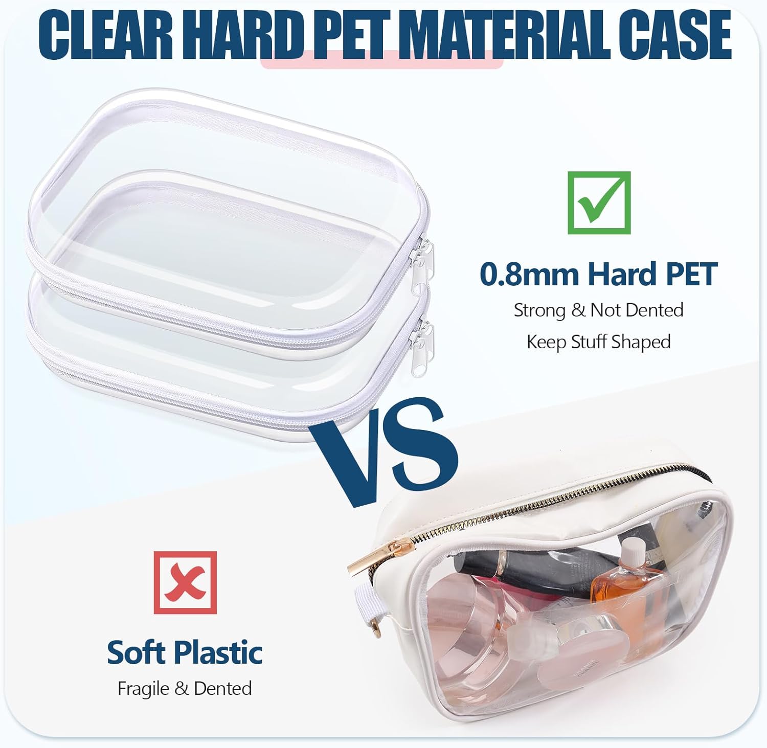 12 Pack Clear Hard Zipper Cases Transparent Hard Plastic Zipper Pouches Durable PET Makeup Bags Cosmetic Snack Storage Organizer, Travel & Home Essentials - Image 3