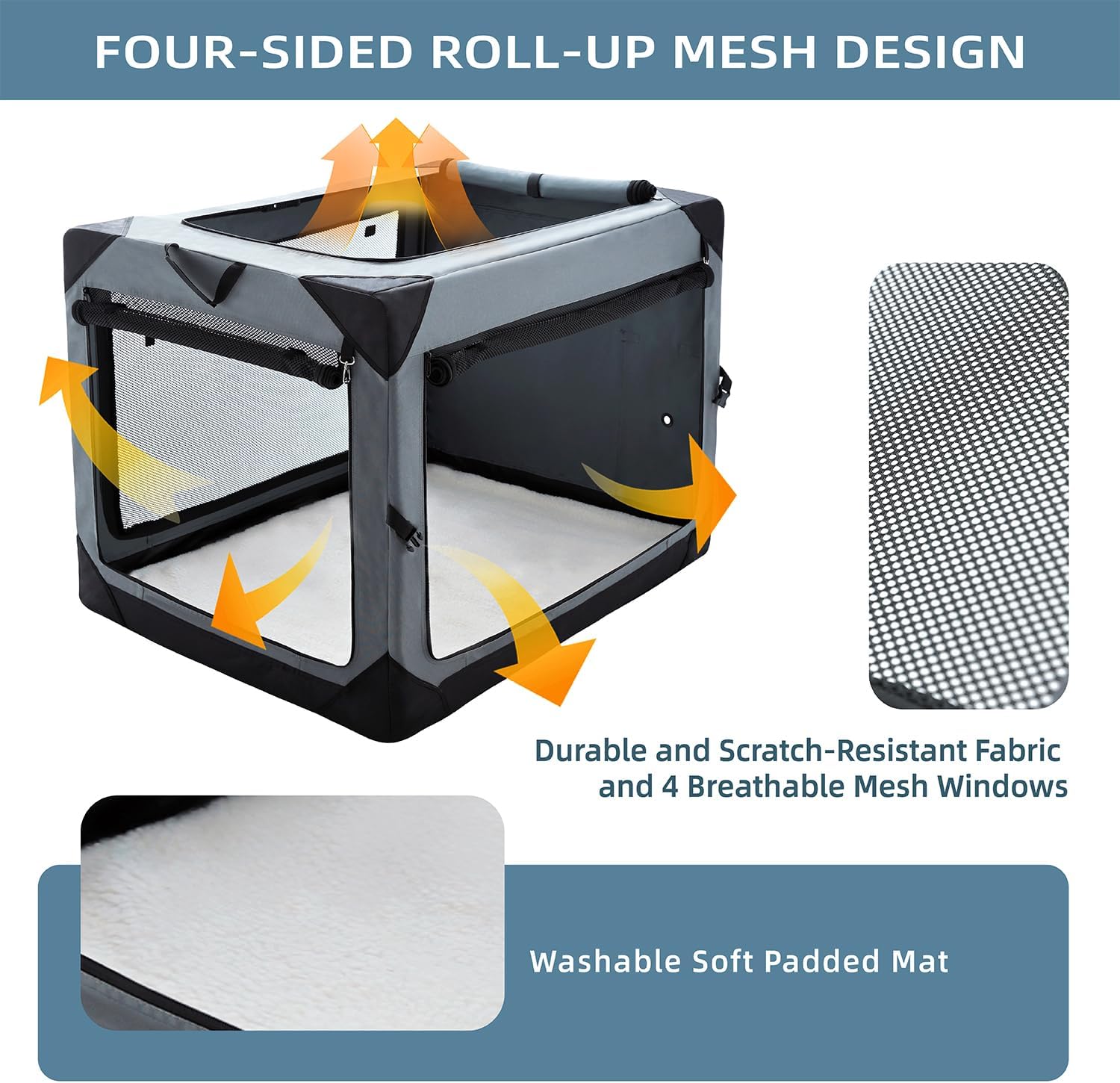 Pettycare 36 Inch Collapsible Crate for Large Dogs, 4-Door Foldable Soft Kennel with Chew Proof Mesh Windows for Indoor & Outdoor Travel - Image 3