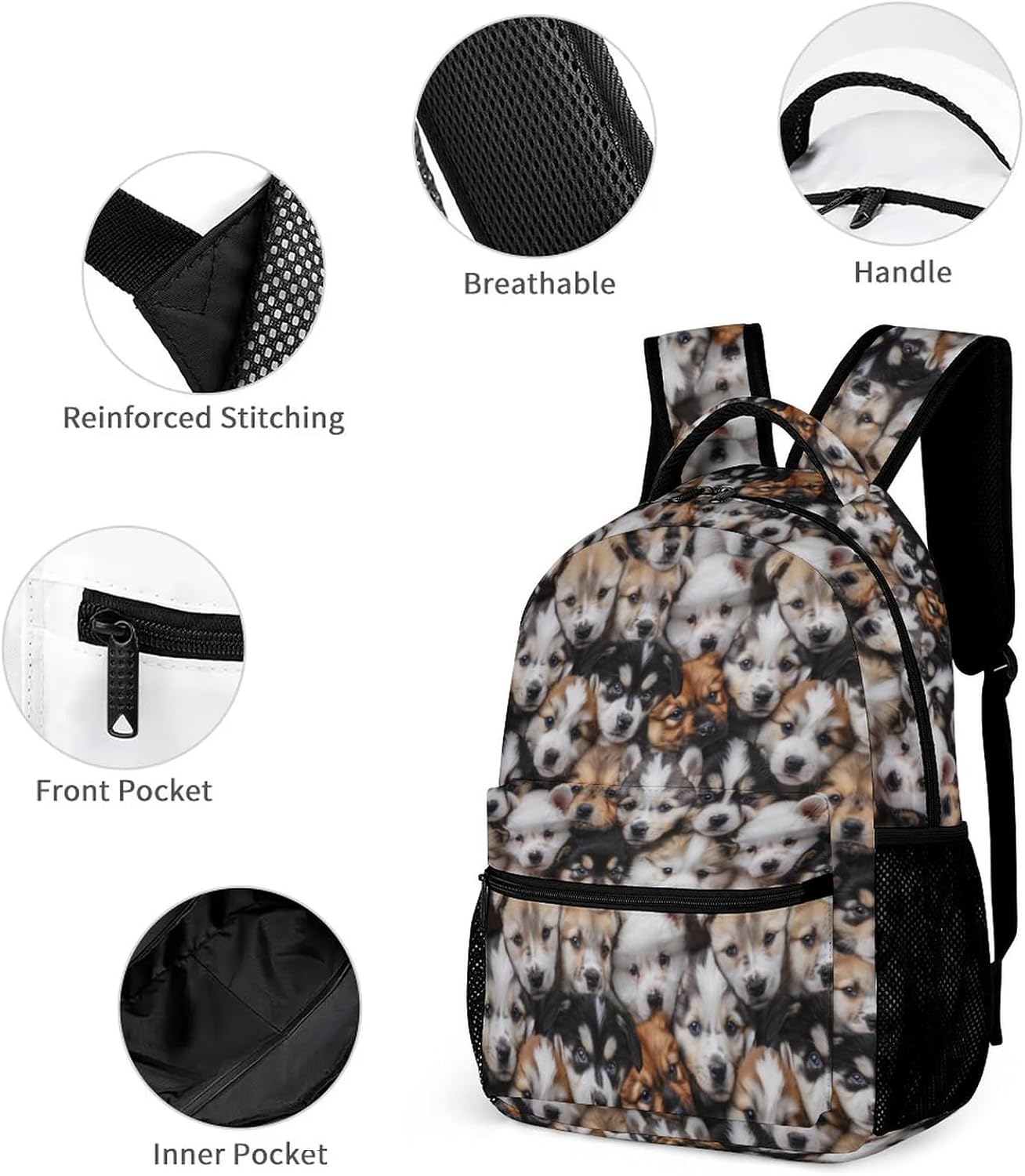 KOYI Dog Backpack for Kids, Realistic Cute Puppy Dog School Backpack, Dog Backpack for School & Travel, Kids Dog Print Backpack, Elementary Boys Girls School Backpack, 16.5 Inch - Image 4