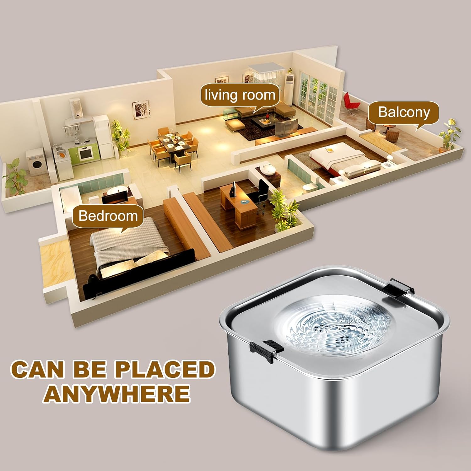 3L/101oz No Spill Dog Water Bowl, Slow Drinking Travel Dog Bowl Spill Proof, Stainless Steel Slobber Stopper for Messy Drinkers, Small Medium & Large Breeds, Square - Image 6