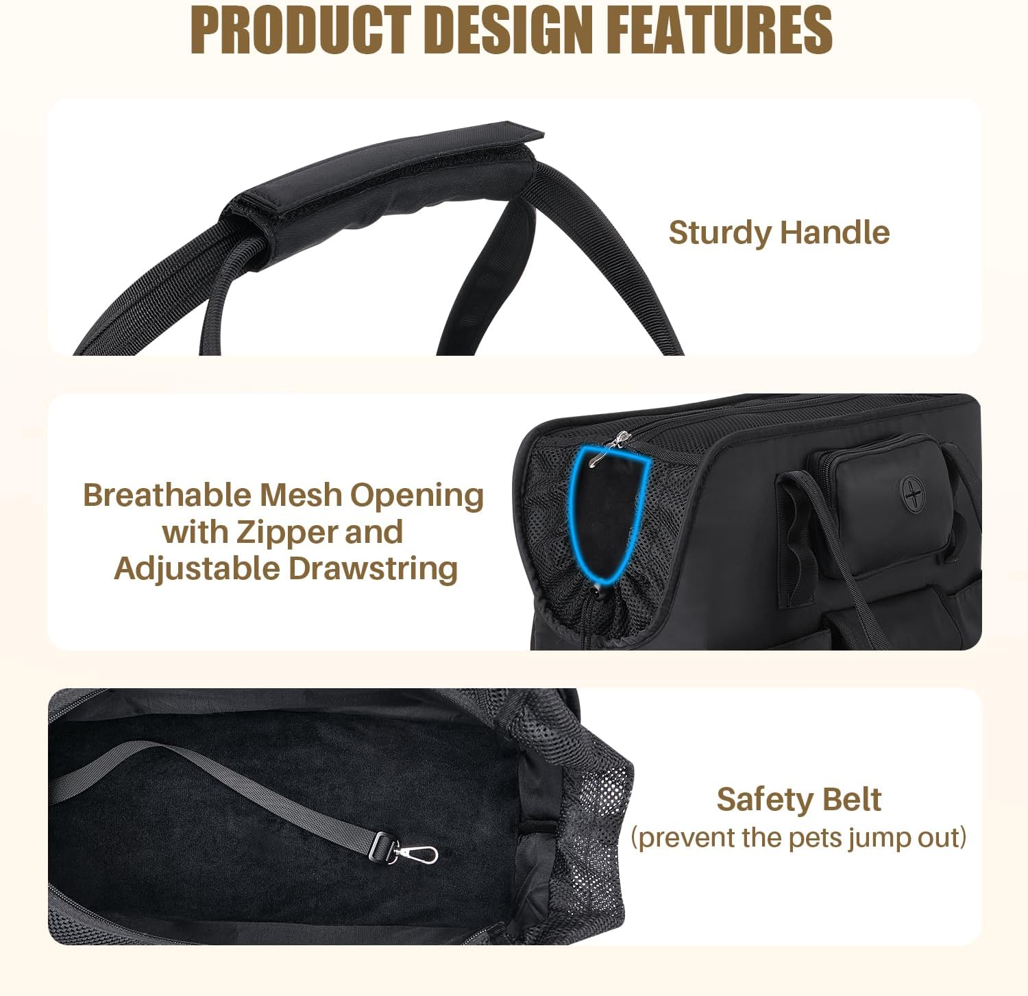 SlowTon Dog Purse Carrier - Portable Dog Carrier with Pockets & Safety Leash for Small Dogs Under 12 lbs, Breathable Pet Tote Bag for Cat Rabbit Outing, Travel, Vet (Black) - Image 4