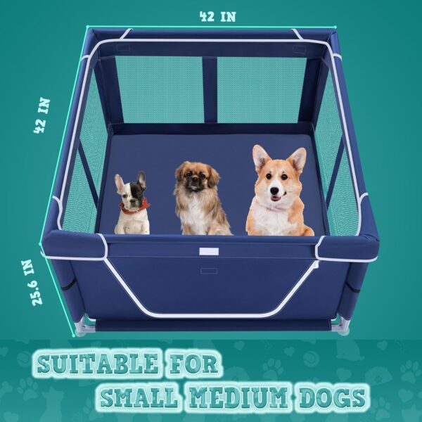42x42x25.6 Inches Puppy Playpen with Gate, Dog Playpen for Puppies or Small Dogs, DogFence Pet Playpen for Indoor & Outdoor, Sturdy Safety DogPen with Thickened Fabric, High-Strength Nylon Wire Mesh - Image 7