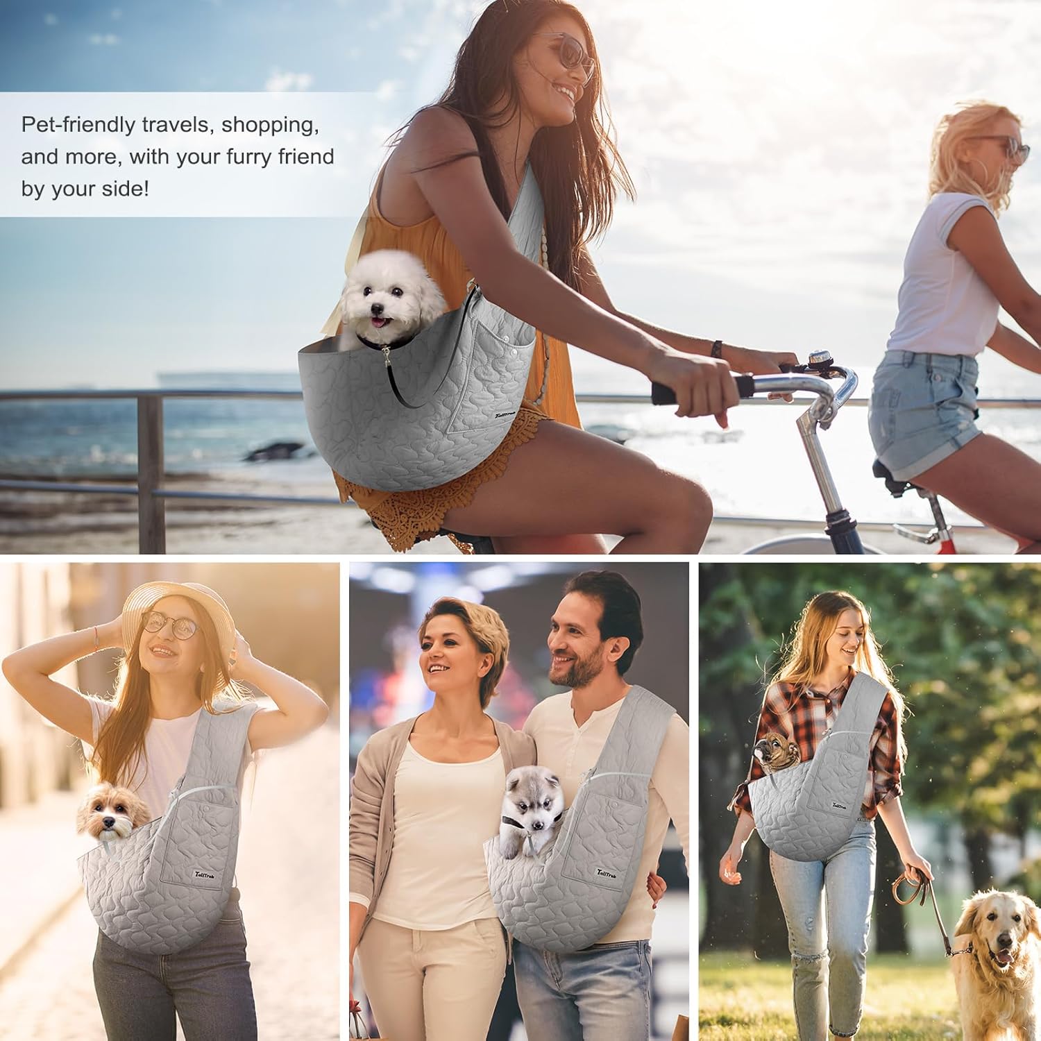 Dog Sling for Small Dogs, Hands Free Dog Sling Carrier, Padded Adjustable Pet Soft Carrier with Adjustable Shoulder Strap, Travel Safety Harness Machine Washable for Small Cats Puppy Outdoor - Image 6