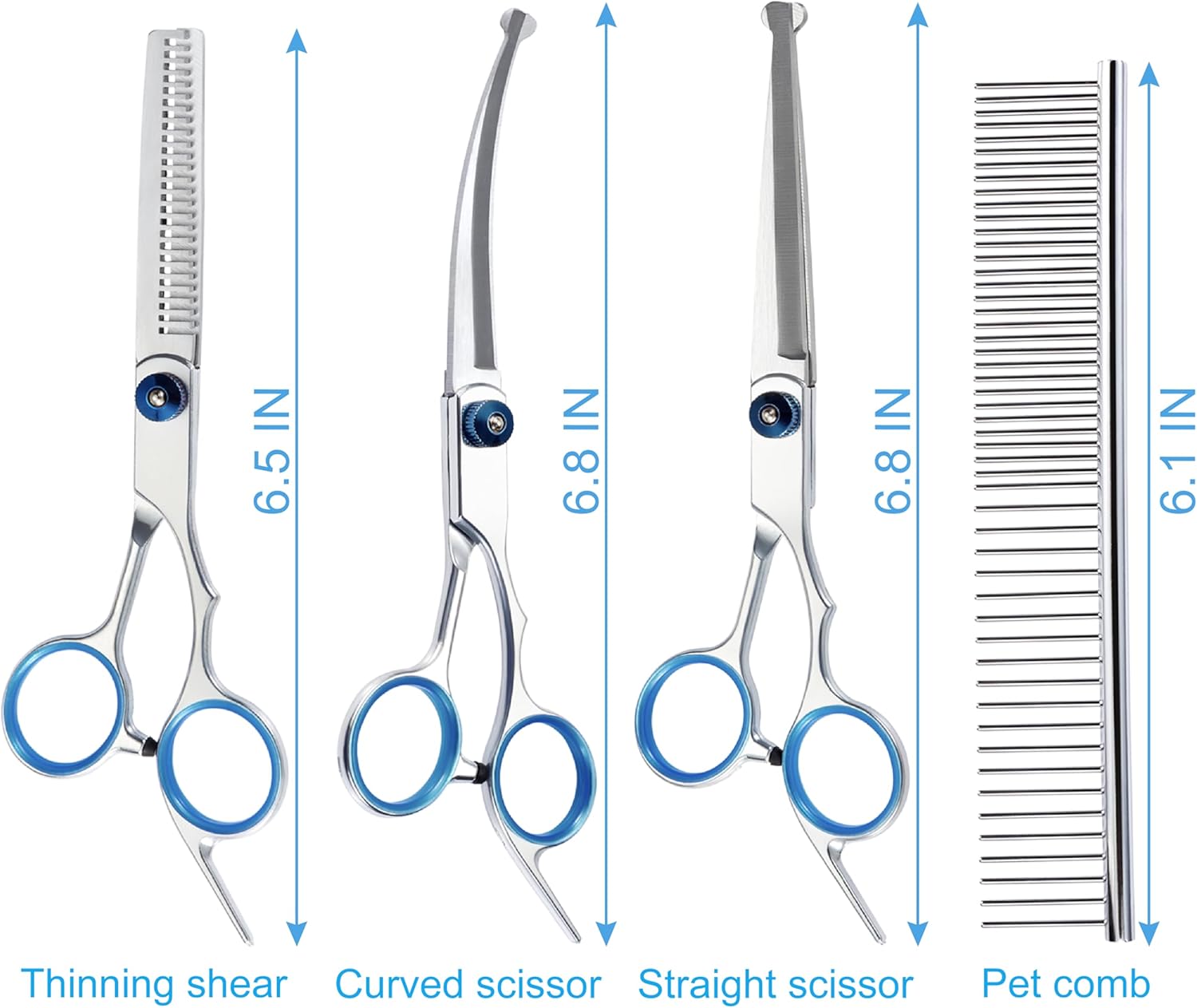 5 in 1 Premium Dog Grooming Scissors, Professional Dog Scissors for Grooming with Safety Round Tips, Lengnoyp Stainless Steel Thinning Shears, Pet Cat Shears for Grooming Kit - Image 6