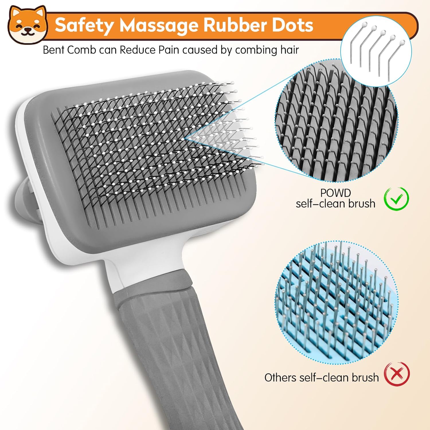 Dog & Cat Brush, Self Cleaning Slicker Brush for Pets, Upgraded Dog Brush for Shedding Massaging and Grooming, Removes Loose Undercoat & Portable Comb for Long Short Haired Dogs(Gray) - Image 4