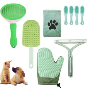 Dog Grooming Kit 9pcs Dog Brush for Shedding- Self-Cleaning Slicker Brush,Grooming Glove,Cat Comb,Pet Toothbrush,Towel & Travel Bag – Ideal for Long & Short Hair Pets