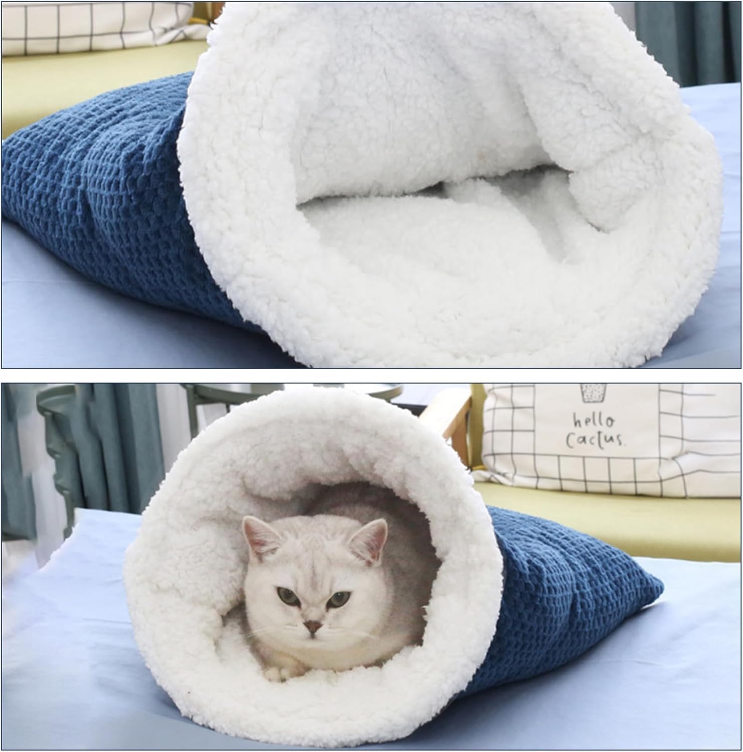 Cat Winter Sleeping Bag, Bed Cave, Soft Plush Large Sack Self Warm Bed, Pet Mat Warming Pad for Indoor Cats and Small Dogs - 19.6 * 18.5 Inch (Gray) - Image 5