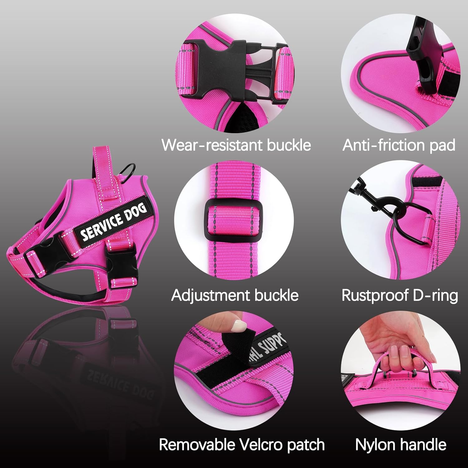 voopet Service Dog Harness, Emotional Support Pet Vest Harness, Reflective Breathable and Adjustable No-Pull ESA Dog Harness for Small Medium Large Dogs (with 4 PCS Removeable Tags) - Image 2