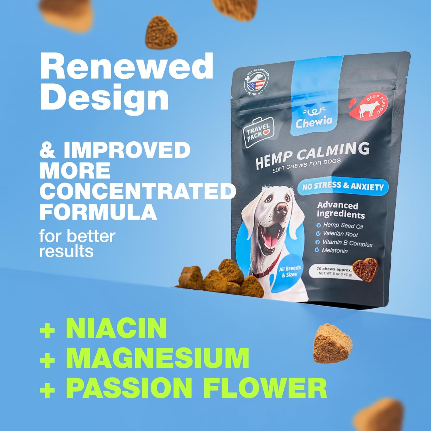 Hemp Calming Chews for Dogs Anxiety Relief - Dog Calming Treats with Melatonin, Chamomile Extract, Valerian Root - Travel Pack - Anxiety Relief Chews for Vet Visits, Grooming, Nail Trimming, Storms - Image 2