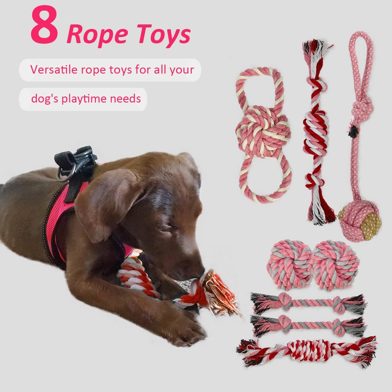 Puppy Toys Set - 20 Pack Pink Dog Chew Toys for Teething Small Breeds - Tough Rope Toys for Puppies, Cute Soft Rubber Toys Bundle with Basket for Girl Pets - Image 4