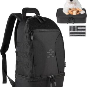 DBTAC DO MORE & BE MORE Tactical Pet Backpack for Small Dogs & Cats - Compact Travel Bag with Insulated Pocket, Detachable Food Container | Outdoor Hiking, Road Trip, Airplane Approved, Black