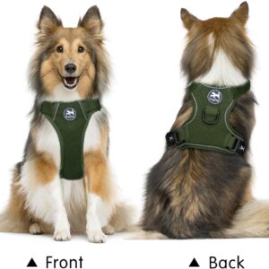 PoyPet Reflective Soft Breathable Mesh Dog Harness Choke-Free Double Padded Vest with Adjustable Neck and Chest(Military Green,S)